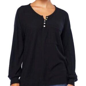 Women's Black Long Sleeve Rib Brushed V Neck Tunic Size M NWOT